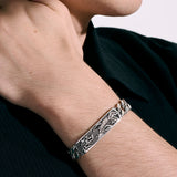 Model Wearing John Hardy Mens Legends Naga Dragon Station Bracelet in Sterling Silver