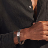 Model 2 Wearing John Hardy Mens Reversible Bracelet in Black Rhodium and Sterling Silver