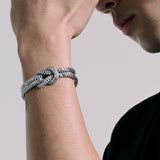 Model Wearing John Hardy Mens Manah Knot Classic Link 5mm Sterling Silver Bracelet