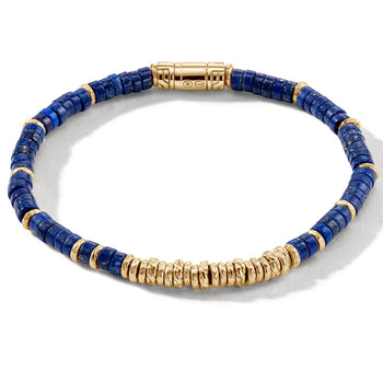 John Hardy Mens Heishi Bead Lapis Lazuli and 14k Gold Bracelet