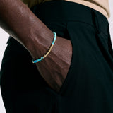 Model Wearing John Hardy Mens Heishi Bead Turquoise and 14k Gold Bracelet