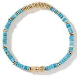 John Hardy Mens Heishi Bead Turquoise and 14k Gold Bracelet - Top View