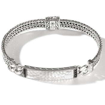 John Hardy Mens Hammered Station Bracelet in Sterling Silver