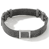 John Hardy Mens Black Mother of Pearl Inlay Rata Link Bracelet in Rhodium Silver - Back Side