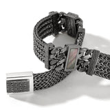 John Hardy Mens Black Mother of Pearl Inlay Rata Link Bracelet in Rhodium Silver - Close-up
