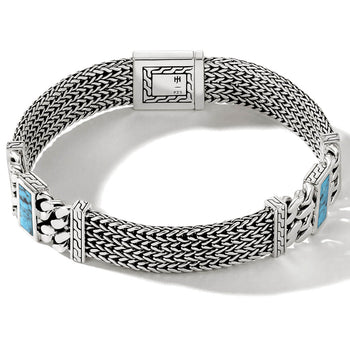 John Hardy Mens Turquoise Inlay Rata Link Bracelet in Sterling Silver