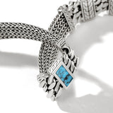 John Hardy Mens Turquoise Inlay Rata Link Bracelet in Sterling Silver - Close-up