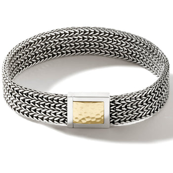 John Hardy Mens Rata Link 12mm Wide Bracelet in Silver and 14k Gold