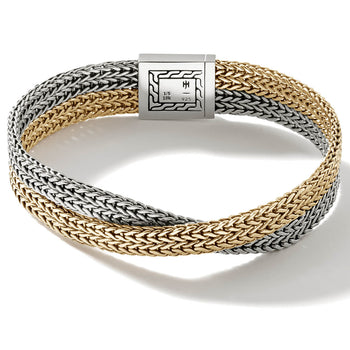 John Hardy Mens Rata Link 14k Gold and Silver Double Strand Bracelet