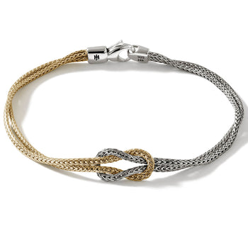 John Hardy Mens Manah Knot 14k Gold and Silver Thin Width Bracelet