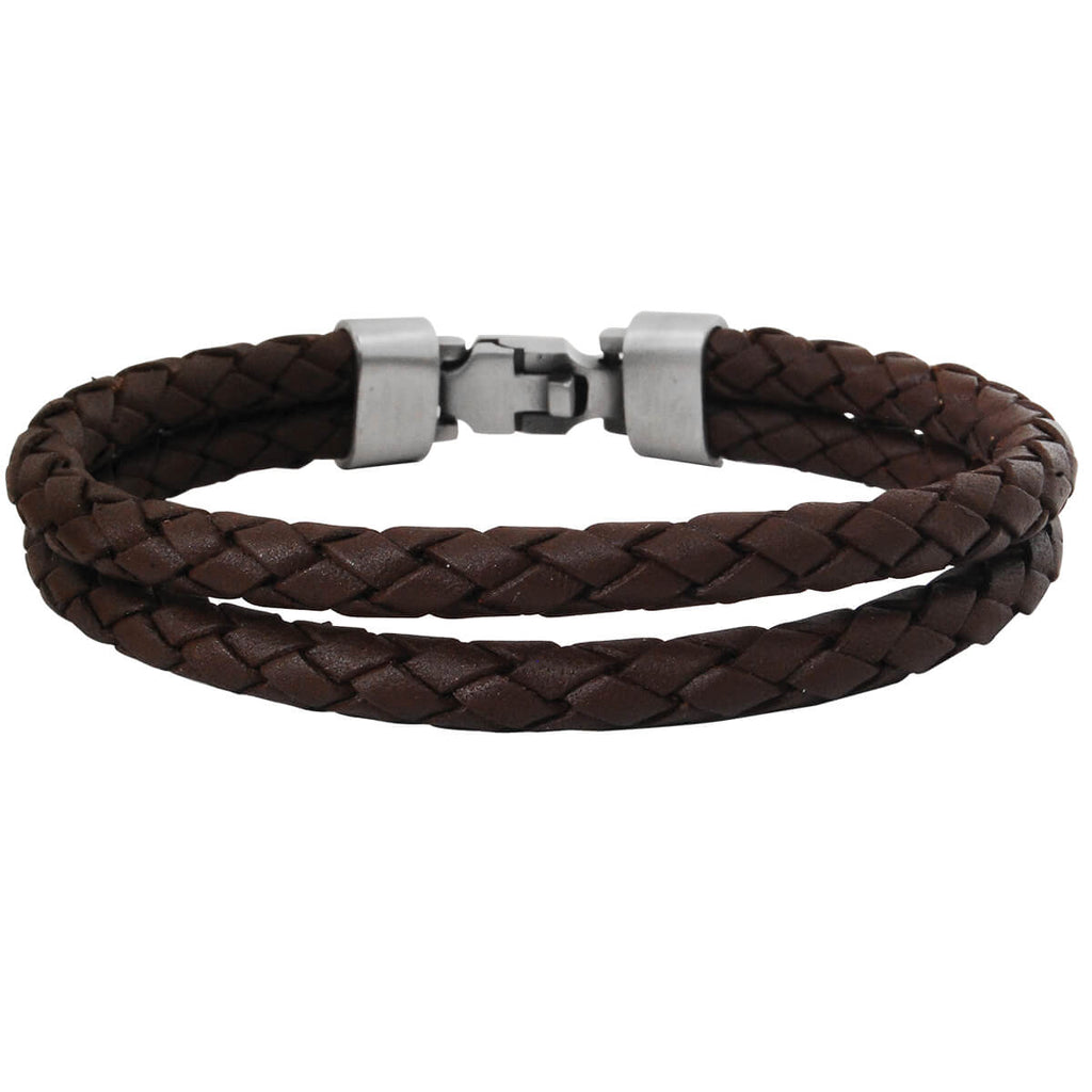 THE WRANGLER DARK BROWN Double Strand Leather Mens Bracelet by Bico