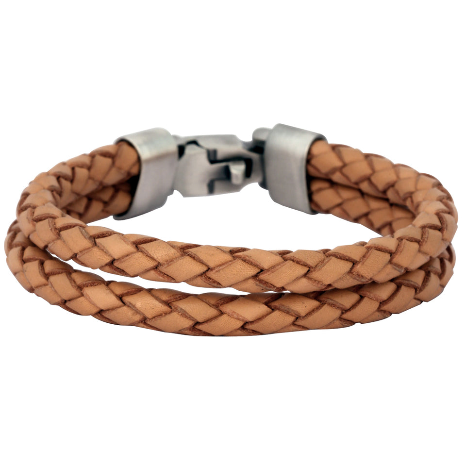 THE WRANGLER LIGHT BROWN Double Strand Leather Mens Bracelet by Bico