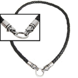 Bico BLACK BRAIDED LEATHER NECKLACE with Draco Wolf Heads for Men