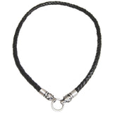 Bico BLACK BRAIDED LEATHER NECKLACE with Draco Wolf Heads for Men