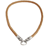 DRACO WOLF HEADS Light Brown Braided Mens Leather Necklace by Bico Australia