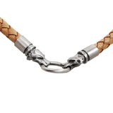 DRACO WOLF HEADS Light Brown Braided Mens Leather Necklace by Bico Australia