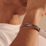 Model Wearing Classic Chain Silver Cuff Bracelet by John Hardy