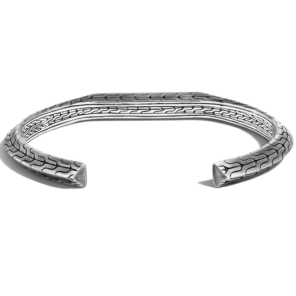 John Hardy Men's Tiga Cuff Bracelet 7mm Flat Paned Sterling Silver