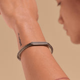 Model Wearing John Hardy Mens Tiga Cuff Flat Paned Sterling Silver Bracelet