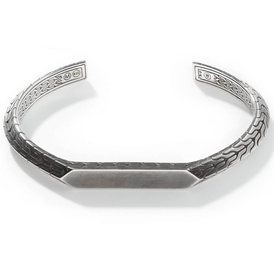 John Hardy Men's Tiga Cuff Bracelet 7mm Flat Paned Sterling Silver