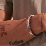 Model Wearing John Hardy Mens Cuff Bracelet in Sterling Silver with Classic Chain Design