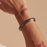 Model 1 Wearing John Hardy Mens Volcanic Textured Cuff Bracelet in Sterling Silver