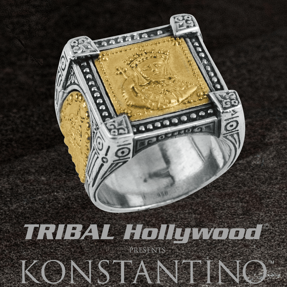 Konstantino BRONZE CONSTANTINE Square Panel Ring for Men in Silver