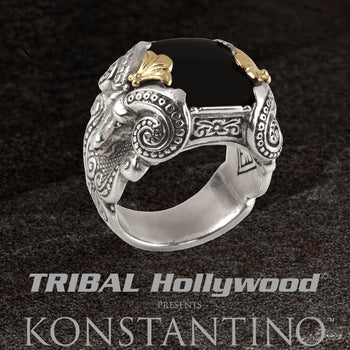 Konstantino MINOS BLACK ONYX Ram Head Sterling Silver Mens Ring