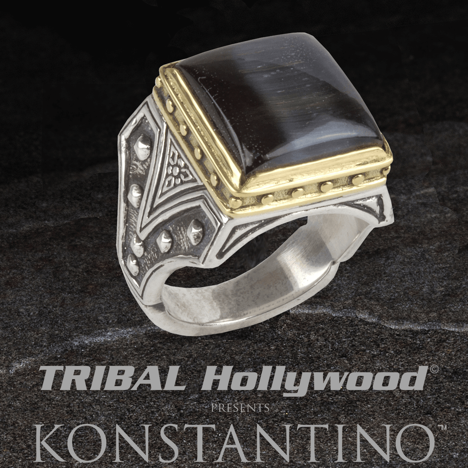 Konstantino GOLD ARMOR HAWKS EYE Stone Sterling Silver Ring for Men
