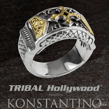 Konstantino HEONOS GOLD CROSS Sterling Silver and 18K Gold Mens Ring