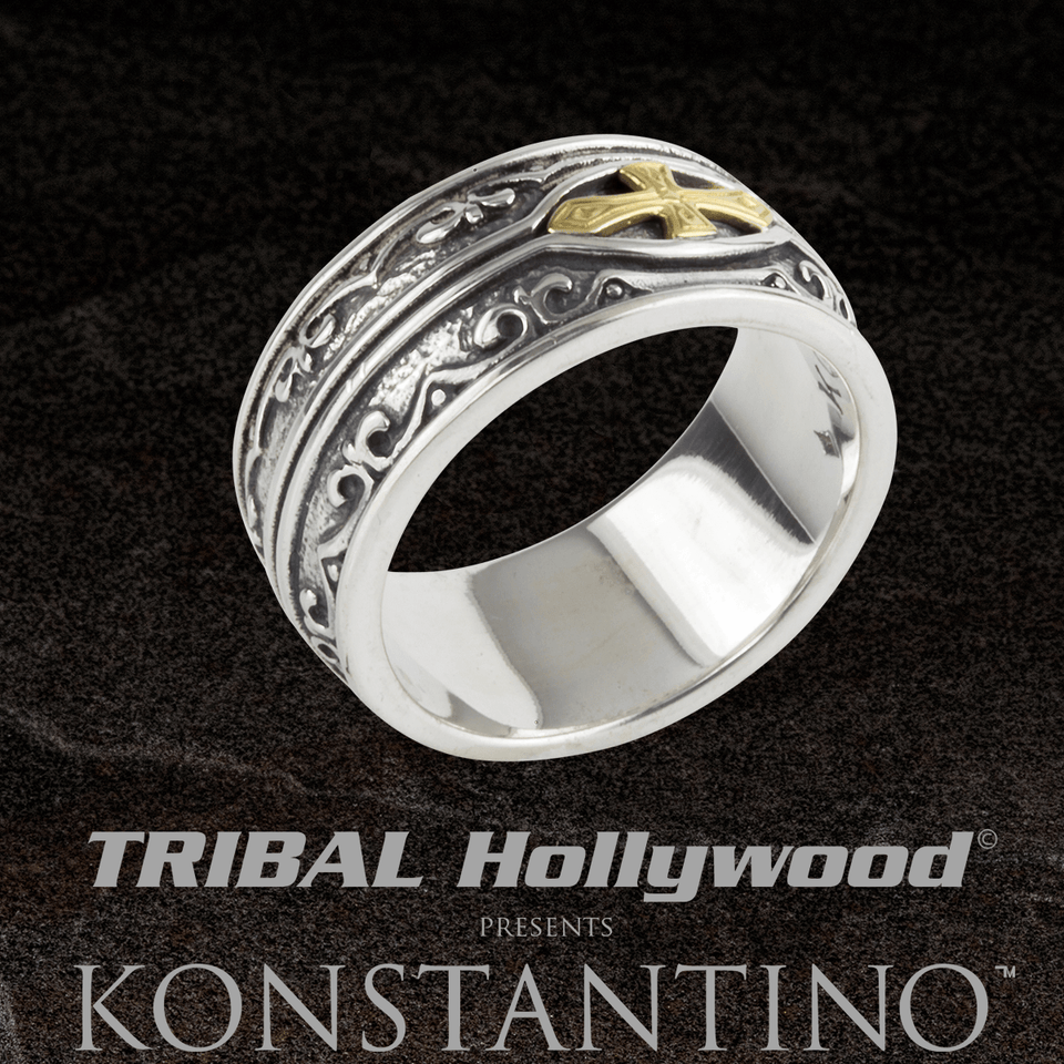 Konstantino HEONOS ARMOR CROSS Mens Ring in Silver and 18k Gold
