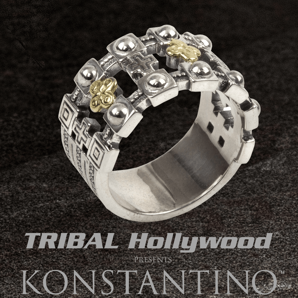 Konstantino FORTRESS RING for Men in Silver and Gilded 18k Gold