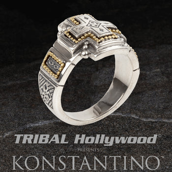 Konstantino GOLD RIVET CROSS RING Silver and 18k Gold Mens Ring