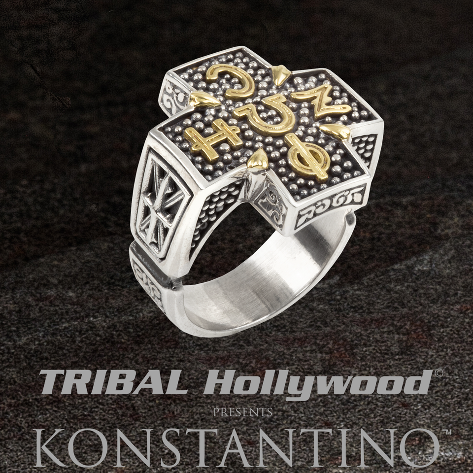 Konstantino LIFE AND LIGHT RING for Men with Ancient Greek Glyphs