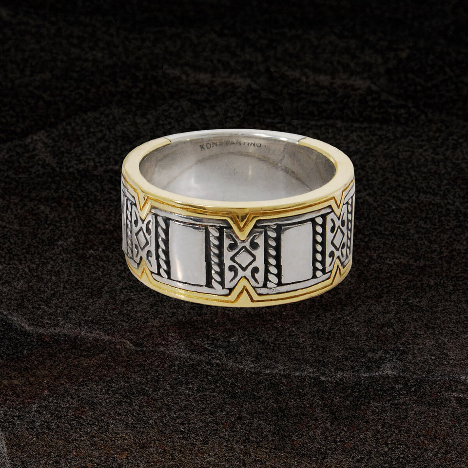 Konstantino 18K GOLD RIM Perseus Ring for Men in Sterling Silver