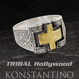 Konstantino ANCIENT GOLD CROSS RING Sterling Silver Mens Ring