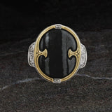 Konstantino FERRITE SHIELD RING Silver and 18k Gold Mens Ring