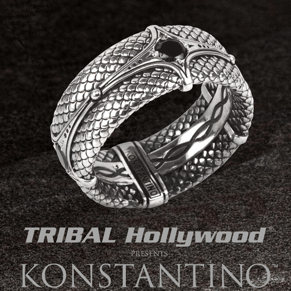 Konstantino DRAGON ARMOR Sterling Silver and Black Spinel Ring for Men