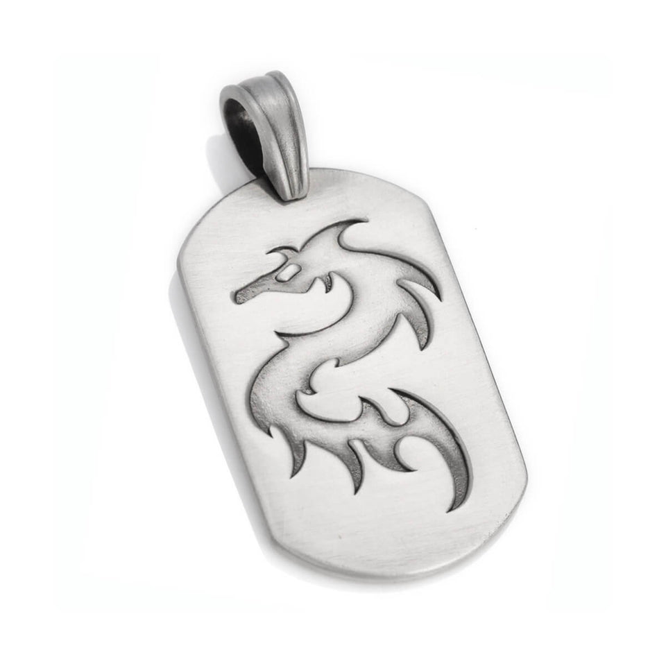 NUWA CHINESE DRAGON TATTOO DOGTAG PENDANT in Silver