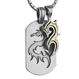 NUWA CHINESE DRAGON TATTOO DOGTAG PENDANT in Silver - with Gold Dragon and Luck Strike Chain