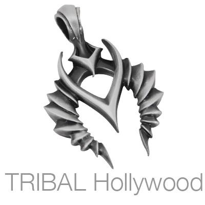 SABURAU Tribal Spiked Crescent Blade Pendant in Silver 