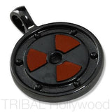 NUCLEAR Symbol Pendant in Gunmetal with Brown Leather
