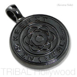 NUCLEAR Symbol Pendant in Gunmetal with Brown Leather