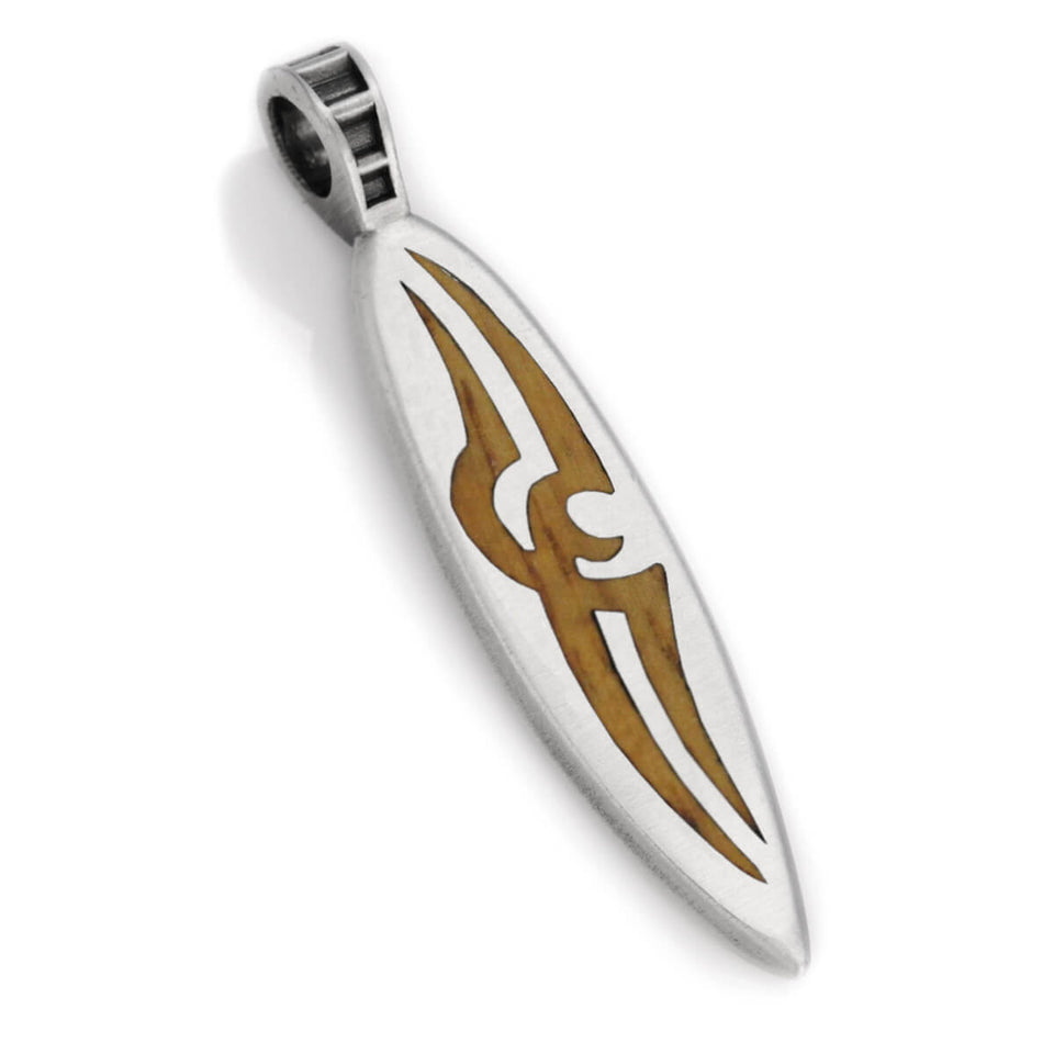 Bico TRIBALIST Mens Silver Tribal Surfboard Pendant with Rosewood