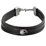 VIGILANT TRIPLE STRAND Black Leather Skull Bracelet by BICO Australia