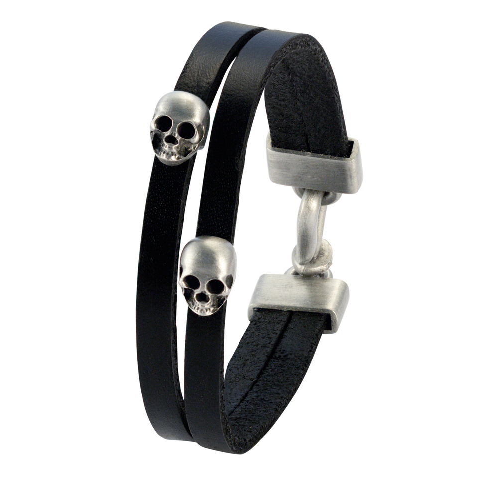 BICO Australia VIGILANT DOUBLE STRAND Black Leather Skull Bracelet