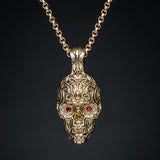 William Henry 18K GOLD SUGAR SKULL Mens Necklace with Gold Chain