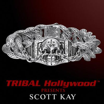 UNKAGED CHAINED SKULL Scott Kay Mens Sterling Silver Bracelet