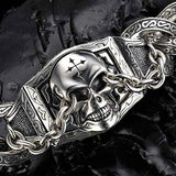 UNKAGED CHAINED SKULL Scott Kay Mens Sterling Silver Bracelet | Tribal Hollywood Closeup
