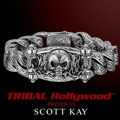 The UnKaged JAWS OF LIFE SKULL Bracelet Scott Kay Mens Sterling Silver Wristwear